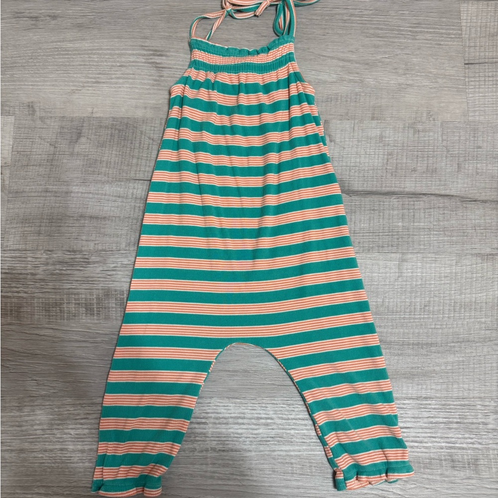 Striped Green and Pink Kids Romper